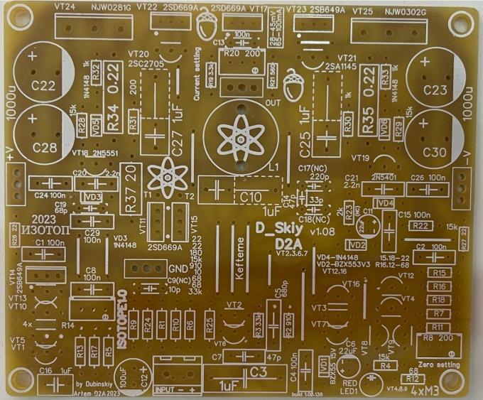 Печатная плата усилителя Изотоп, вид со стороны компонентов
