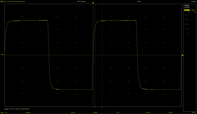 Осциллограмма транзиентной характеристики (работа усилителя на меандр) 20 кГц